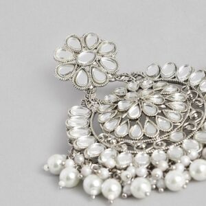 Silver Toned & White Mirror Circular Drop Earrings