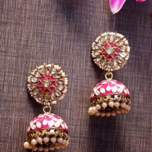 Statement Pink Enamel Jhumki Earrings