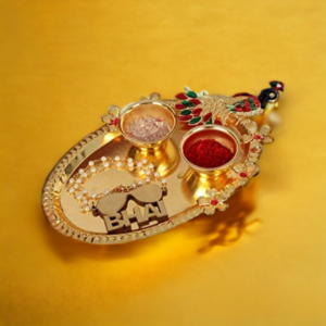 ACCESSHER Gold Plastic Rakhi Acrylic Pooja Thali, Roli Kumkum