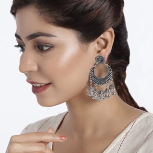 Oxidized Silver Plated Chandbali Dangle Earrings