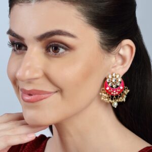 Pink Gold Plated Crescent Shaped Chandbalis Earrings