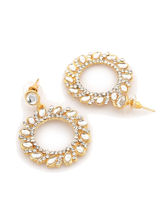 Gold Plated Sparkling Circular Earrings top view