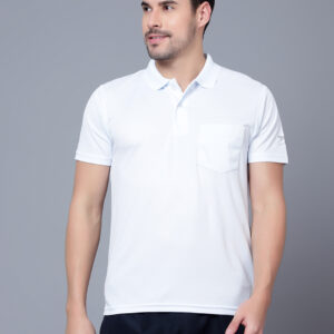 White Half Sleeves Flat Collar With Pocket NirmalNet T-Shirts