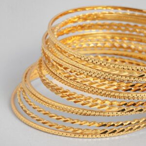 Set Of 16 Matte Gold-Plated Handcrafted Bangles For Women & Girls