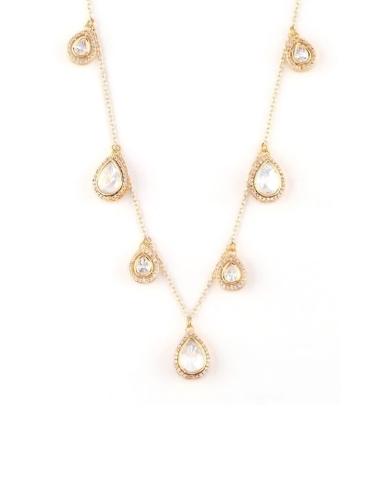 Gold Plated Traditional Kundan and American Diamond Studded Chain Necklace