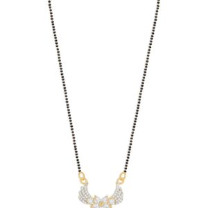 Gold-Plated Black Beaded White AD-Stone Studded Mangalsutra