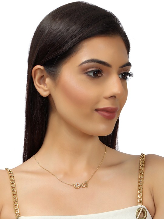 Gold-Toned & White Brass Gold-Plated Handcrafted Necklace With Model