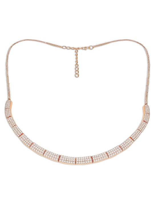 Rose Gold Plated & White AD Studded Brass Choker Necklace