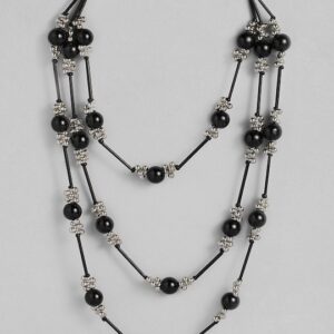 Black & Silver-Toned Copper-Plated Beaded Layered Necklace