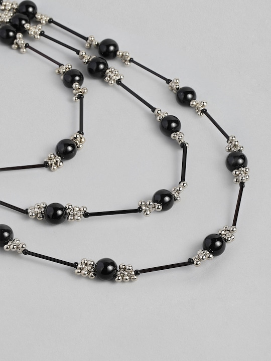 Black & Silver Toned Copper Plated Beaded Layered Necklace