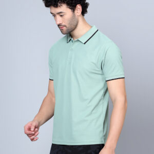 Sage Green Flat Collar Pique Knit Dual Tone T-Shirts