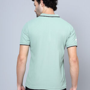 Sage Green Flat Collar Pique Knit Dual Tone T-Shirts