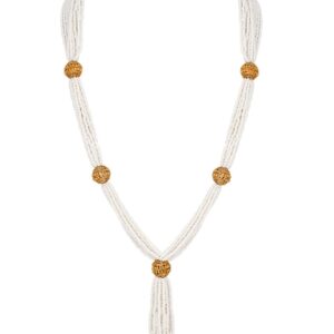 Gold Plated Stylish Wedding Style Handcrafted Long Multi Strand Pearl Jaipuri Mala Necklace With Earrings