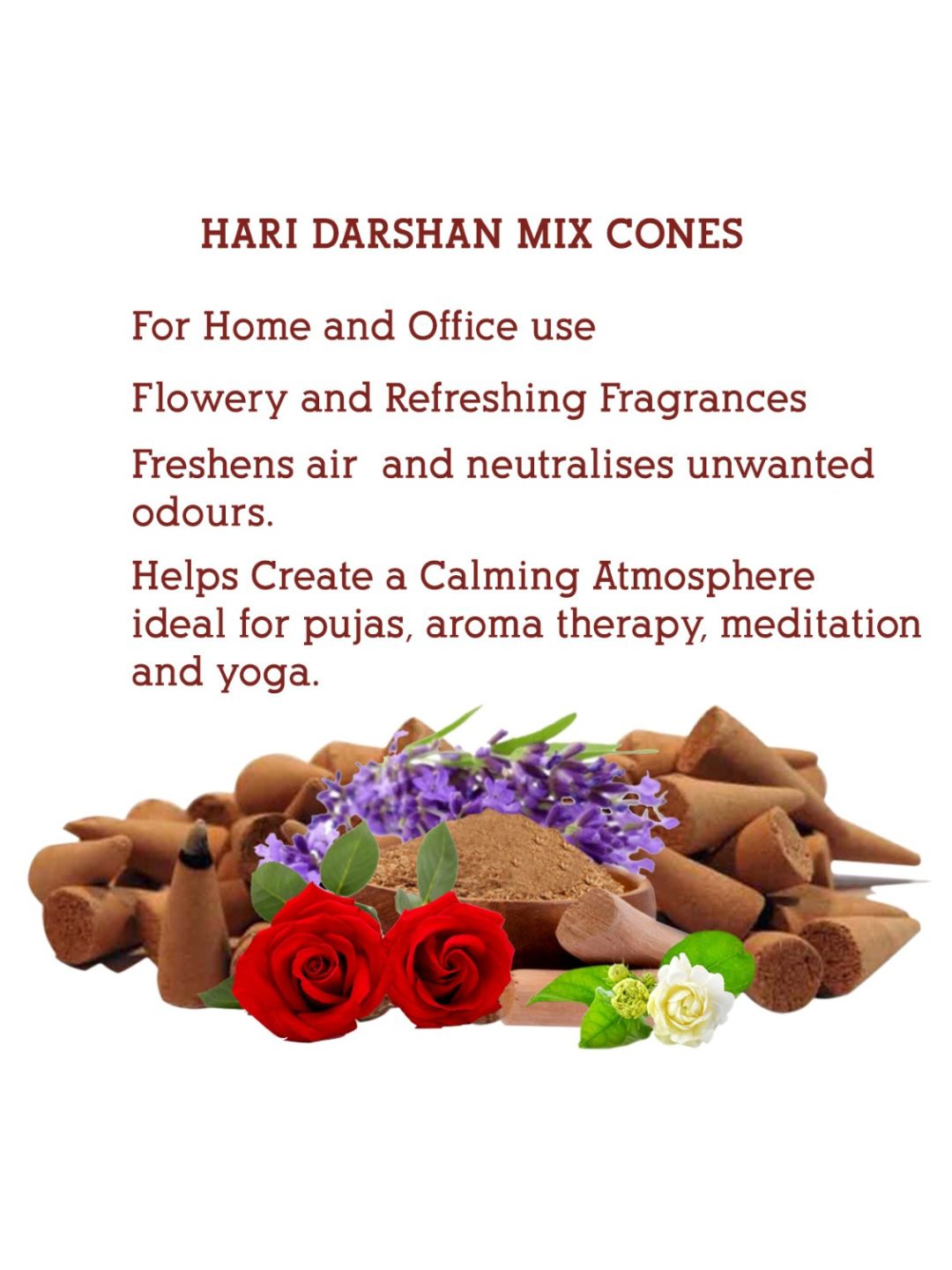 Hari Darshan Dhoop Jar Cones Mix – Lavender Rose Sandal Mogra (120 Cones, 30 of Each)