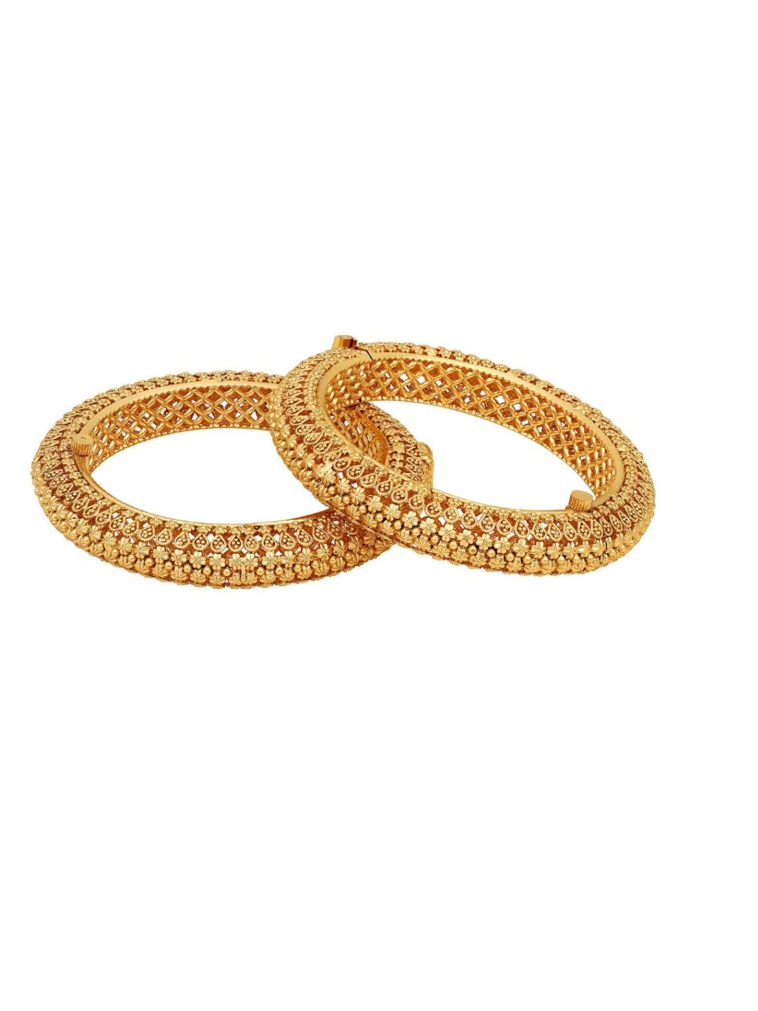 Placeholder ACCESSHER Set of 2 Gold Plated Traditional Rajwadi Jewellery Inspired Ethnic Filigree Style Screw Closure Bangles/Kada/Festive Bangles for Women and Girls