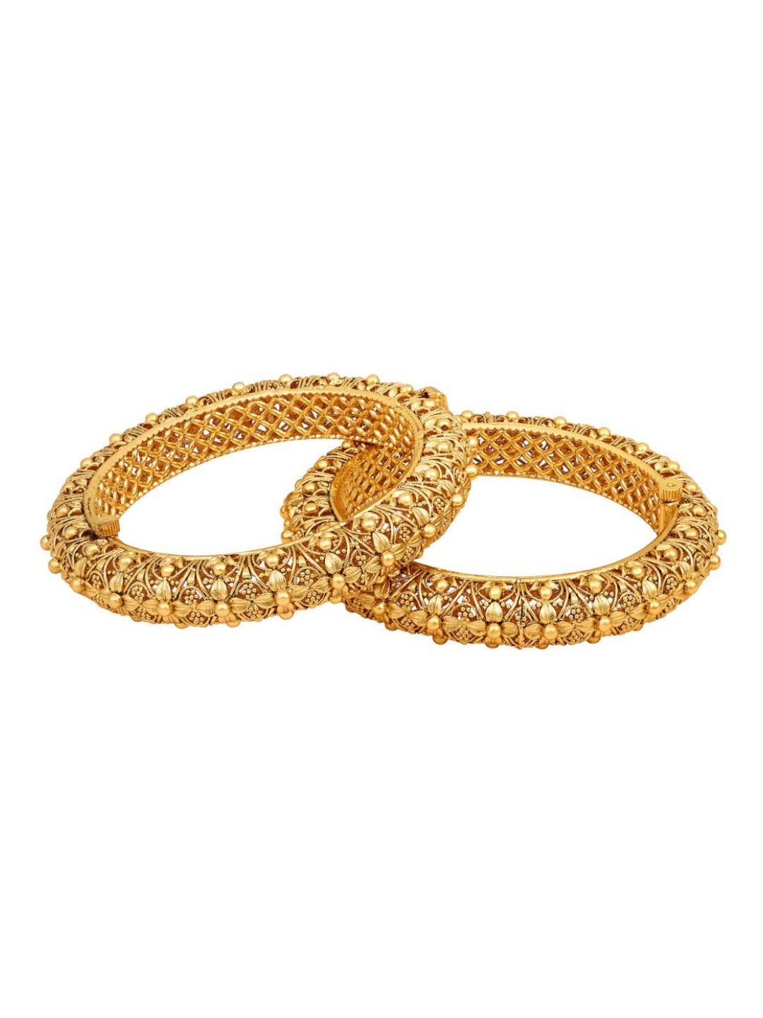 ACCESSHER Gold Plated Traditional and Ethnic Jewellery Inspired Antique Finish Screw Closure Statement Kada/Bangles/Festive Bangles Set of 2 for Women