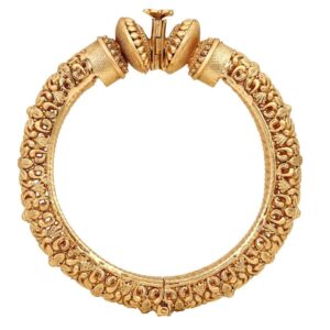 ACCESSHER Rajwadi Style Jewellery Inspired Gold Plated Indian Figure Screw Closure Bangles/Patla/Kada Embellished with Ruby Stones Set of 2 for Women and girls