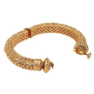 ACCESSHER Rajwadi Style Jewellery Inspired Gold Plated Indian Figure Screw Closure Bangles/Patla/Kada Embellished with Ruby Stones Set of 2 for Women and girls