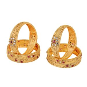 ACCESSHER Matte Gold Plated Antique Inspired Multicolour Semi Precious Stones Studded Floral Design Rajwadi Style Kada/Bangles Pack of 6 for women and Girls