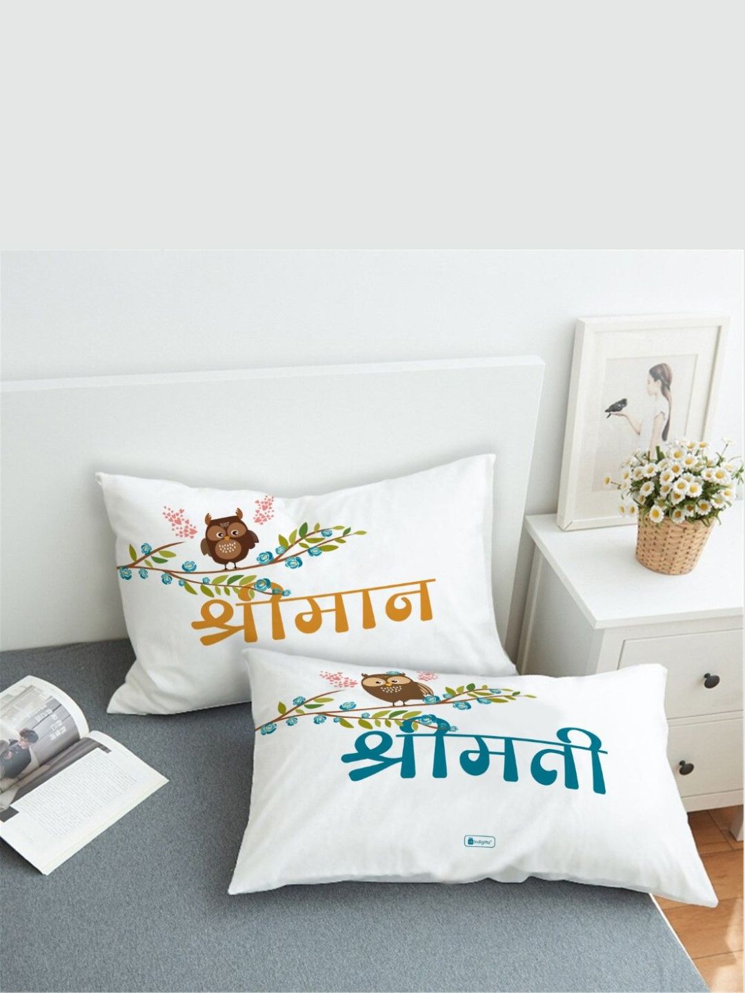 Indigifts Marriage Gifts For Couples Shriman Shreemati Printed Pillow Covers 12″x18″ Set of 2 – Gift For Couple Friends, Anniversary Gift, Wedding Gift, Newly Wed Gifts For Couple