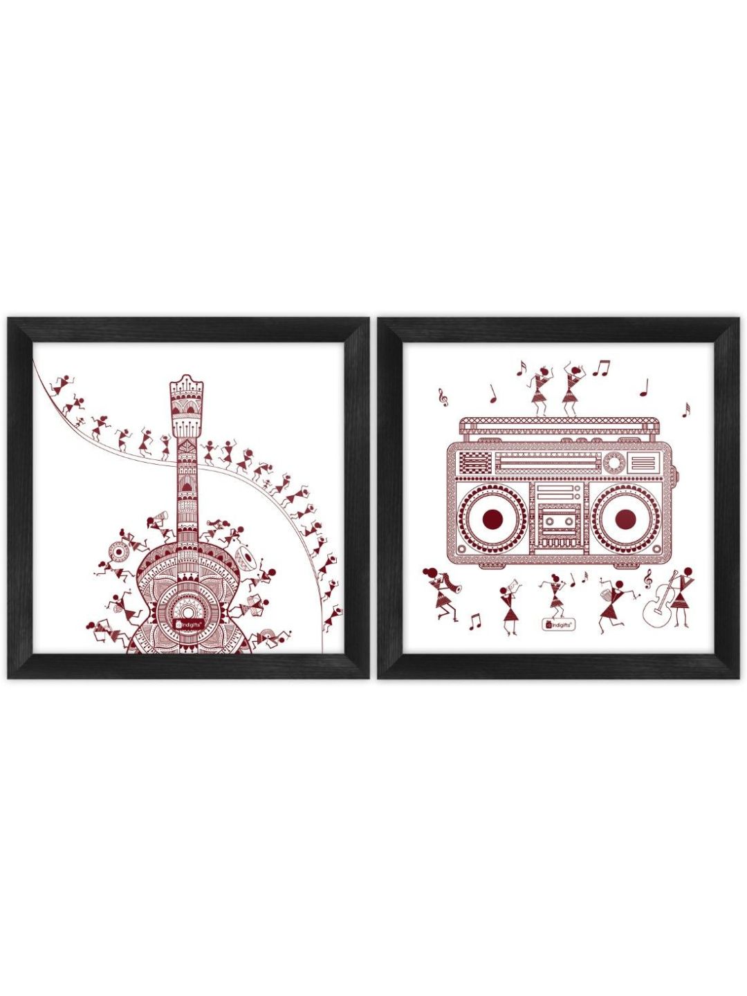 Indigifts Wall Decor For Living Room Music Lover Artistic Design Digital Print Poster Frames 6″x6″ Set of 2 – Home Wall Decorations Items, Diwali Home Decoration Items, Warli Art Posters Frame