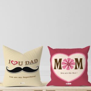 Indigifts You are Best Printed Cushions with Filler With Greeting Card, 12×12 inches, Multicolour, Set of 2, Polycotton|Home Decor| Mom Dad Gift | Gift for Parents |Anniversary Gift