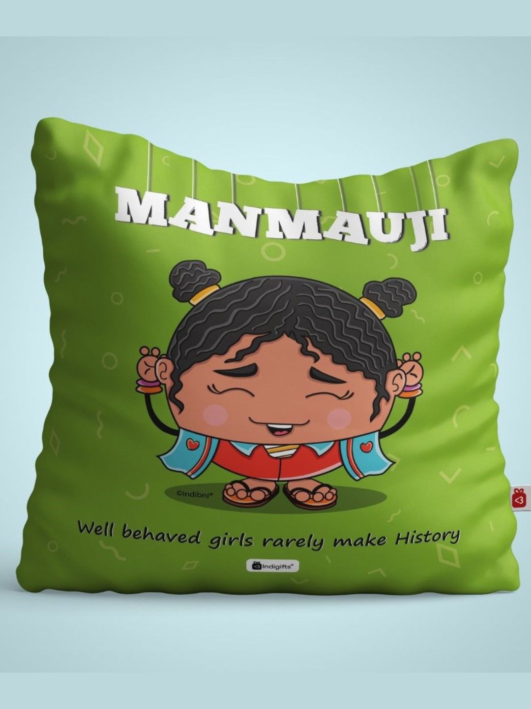 Indigifts Satin Manmauji Printed Cushion Cover 12×12 Inch with Filler (Green)