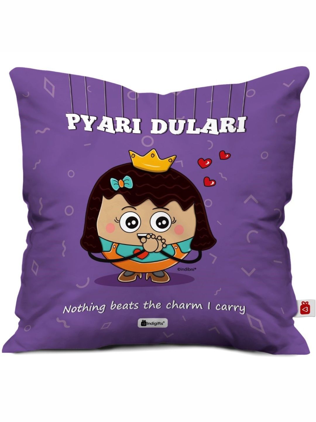 Indigifts Printed Cushion Cover with Filler | Pyari Dulari | Polysatin | 12×12 Inches | Comfortable Purple Cushions | Friends Cushion Pillow| Gift for Friends Birthday | Soft Decorative Pillows