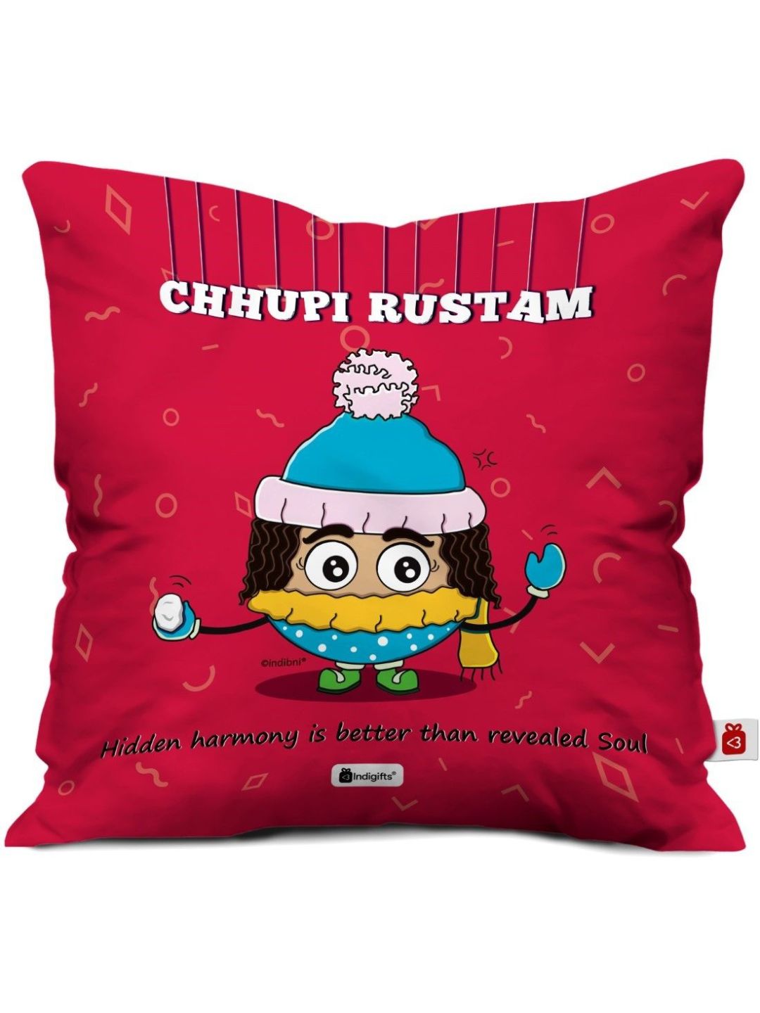 Indigifts Chhupi Rustam Printed Satin Cushion Cover (12×12-inch; Pink) with Filler