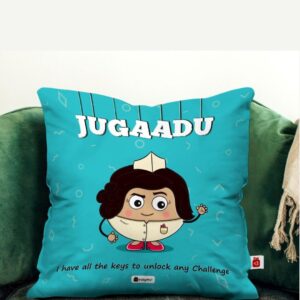 Indigifts Best Friend Birthday Gift | Jugaadu Printed Blue Cushion Cover 12″x12″ with Filler | Gift for BFF Birthday, Friendship Day Gift, Birthday Gift for Best Friend/ Roommate, Funny Gift for Girl