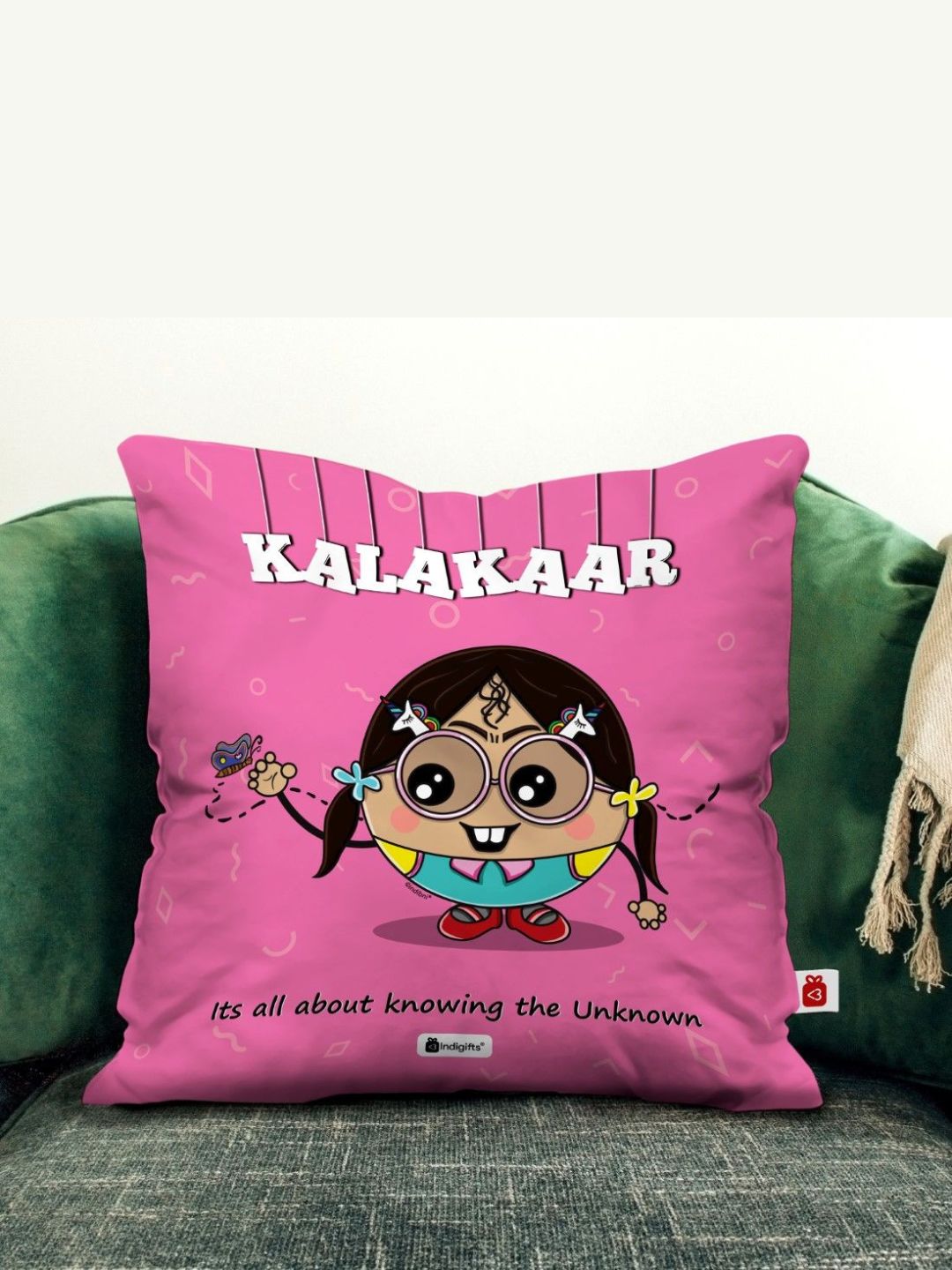 Indigifts Friendship Day for Best Friend | Kalakaar Printed Satin Cushion Cover with Filler | Rakhi for Sister, Bestie-Roommate-Hostel Friends, Friend Birthday | Pink, Cushion – 12″ x 12″