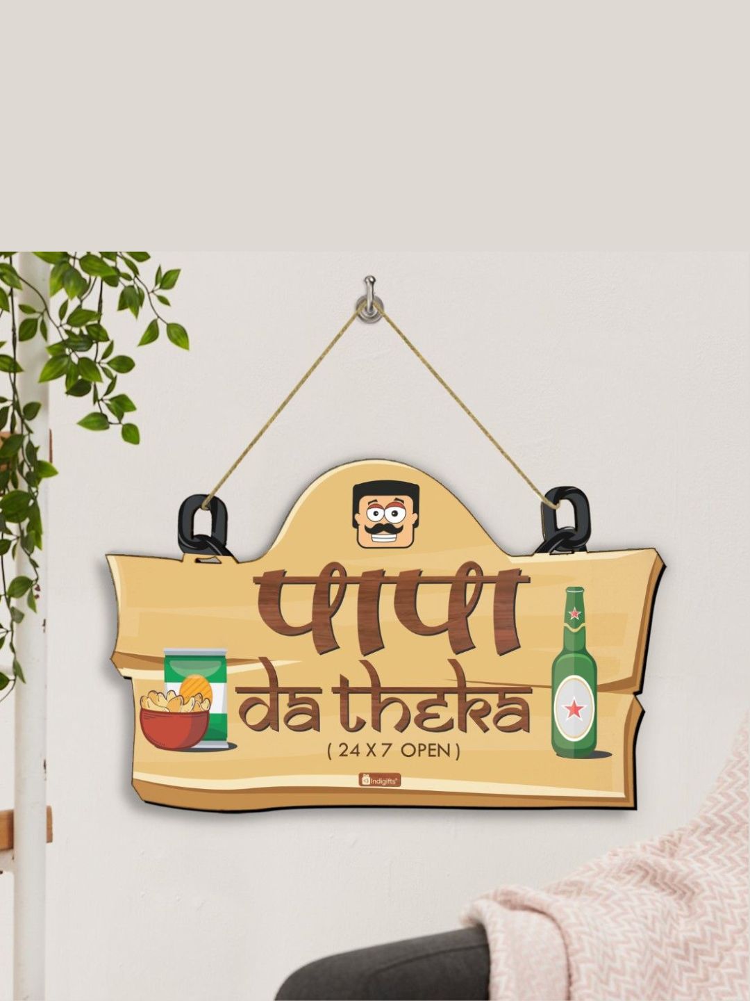 Indigifts Papa Da Theka Wooden Wall Hanging for Kitchen 11.05×7 Inches Papa-Father in Law-Birthday| Parents| Kitchen Door Sign| Father Gift | 1 “Papa Da Theka” Printed Designer Wall Hanging