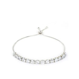 ACCESSHER Stunning Silver Plated Delicate American Diamonds Studded Minimal Design Inspired Single Line Bracelet with Pull String Closure for Women and Girls