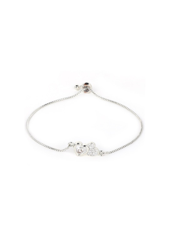 ACCESSHER Stunning Silver Plated Delicate American Diamonds Embellished Heart Shape Design Minimal Bracelet with Pull String Closure for Women and Girls
