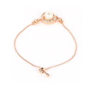 ACCESSHER Stunning Rose Gold Plated Delicate American Diamonds and Pearl Embedded Minimal Design Bracelet with Pull String Closure for Women and Girls