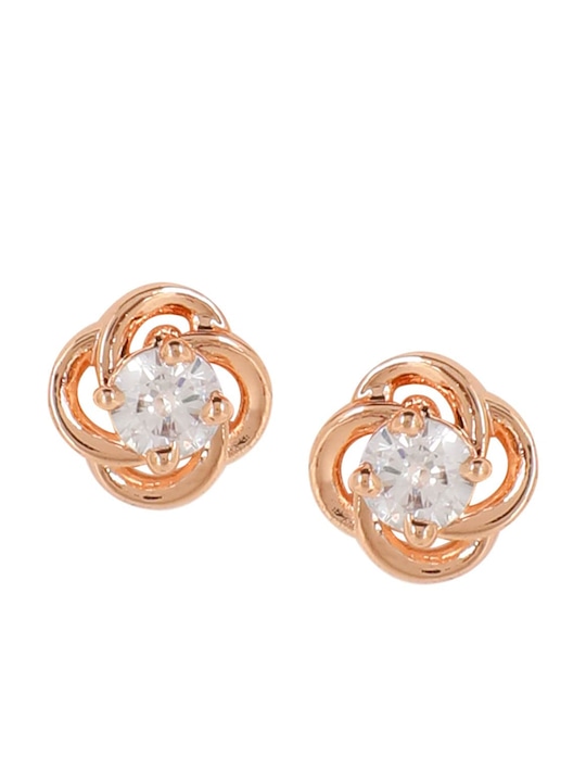 Accessher Stunning Rose Gold Plated Delicate American Diamonds Studded Minimal Design Stud Earrings Pack of 3 with Push Back Closure for Women and Girls