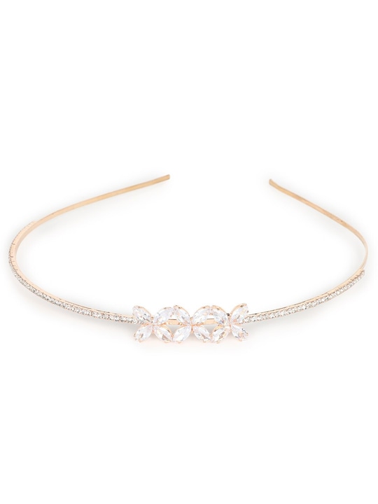 Accessher Stunning Rose Gold Plated American Diamonds Embellished Delicate Stylish and Elegant Metallic Hair Band/Head Band for Women and Girls (Pack of 1)